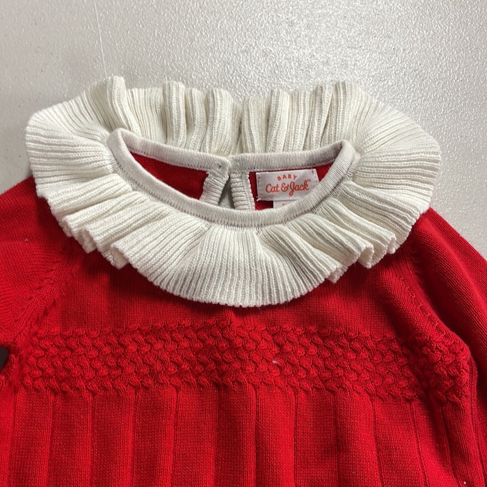 Baby red and white ruffled onesie sweater - Picture 2 of 12